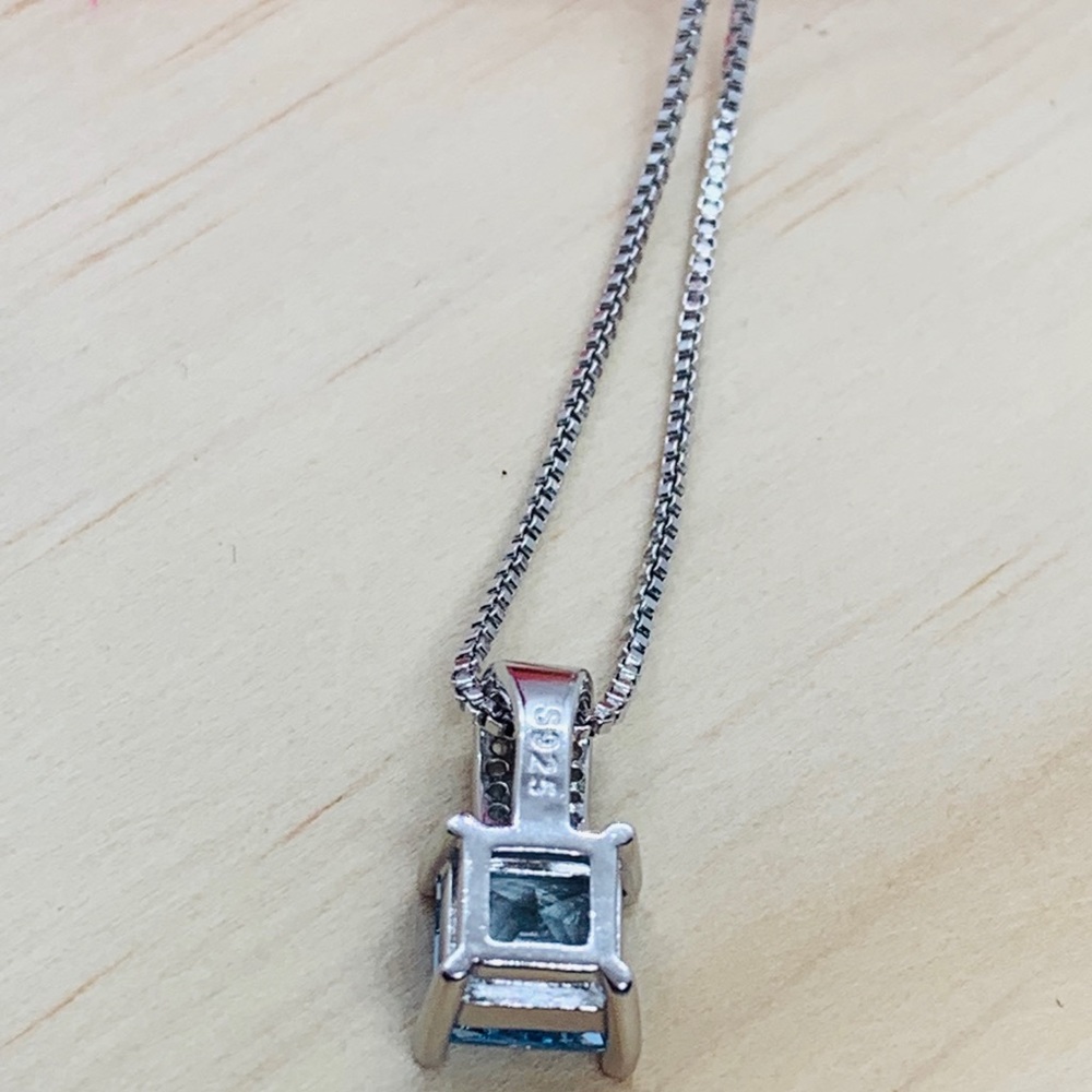 Sterling Silver 925 CZ Blue Topaz Necklace - Picture 6 of 8